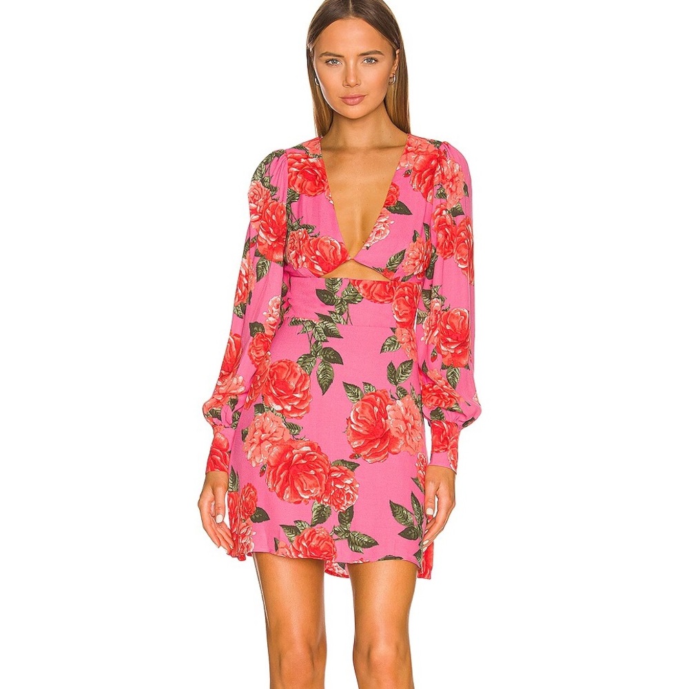 AFRM Castiel Mini Dress in Pink roses rose Bouquet S